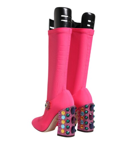 Pink Nylon Crystal Vally High Boots Shoes - Image 4