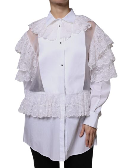 White Cotton Poplin Shirt Dress Blouse Top - Image 2