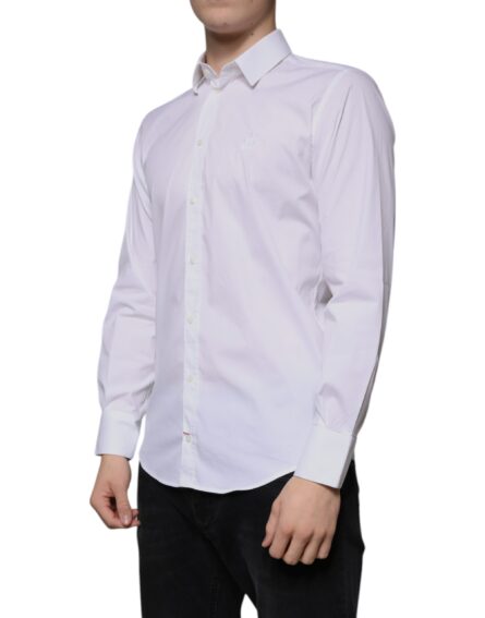 White Cotton Blend Men MARTINI Dress Shirt - Image 3