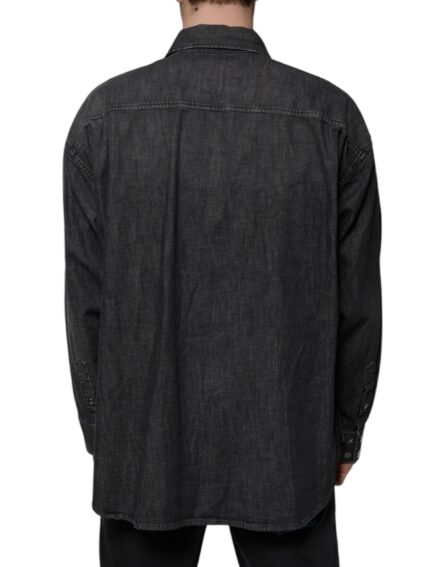 Black Logo Cotton Button Down Denim Shirt - Image 4