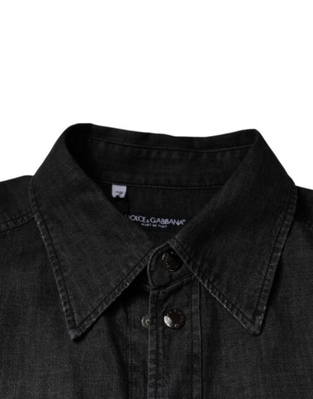 Black Logo Cotton Button Down Denim Shirt - Image 7