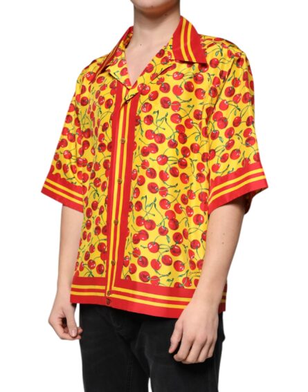 Yellow Cherry Button Down Silk Casual Shirt - Image 3