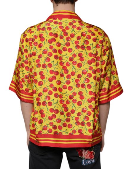 Yellow Cherry Button Down Silk Casual Shirt - Image 4