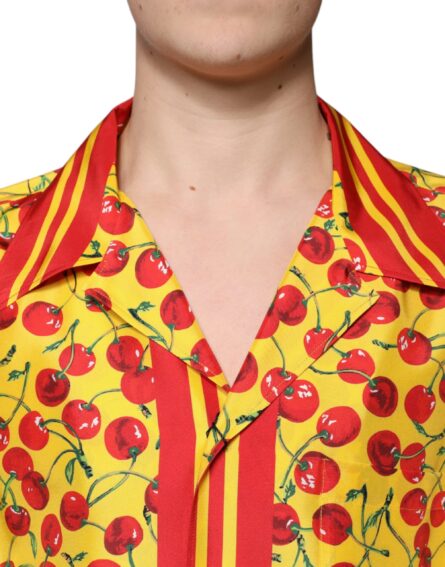 Yellow Cherry Button Down Silk Casual Shirt - Image 5