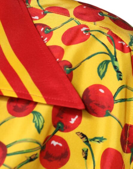 Yellow Cherry Button Down Silk Casual Shirt - Image 6