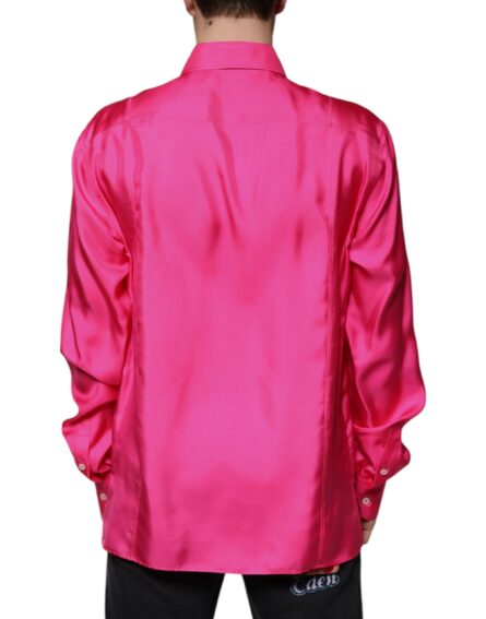 Pink Silk Collared Button Down Men Shirt - Image 4