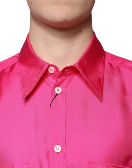 Pink Silk Collared Button Down Men Shirt - Image 5