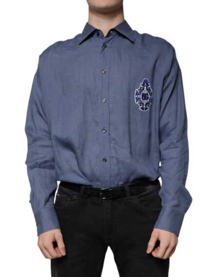 Blue Logo Long Sleeve Button Down Casual Shirt - Image 2