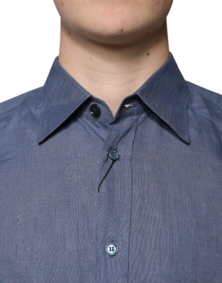 Blue Logo Long Sleeve Button Down Casual Shirt - Image 5