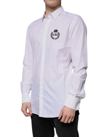 White Cotton Logo Formal Men GOLD Dress Shirt - Image 3