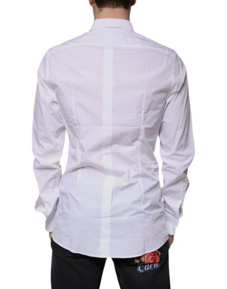 White Cotton Logo Formal Men GOLD Dress Shirt - Image 4