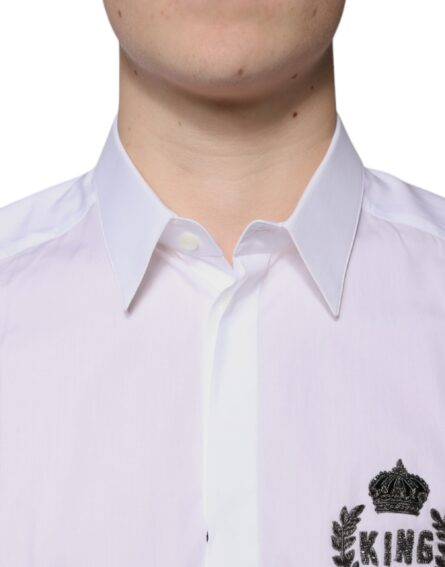 White Cotton Logo Formal Men GOLD Dress Shirt - Image 5