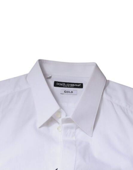 White Cotton Logo Formal Men GOLD Dress Shirt - Image 7
