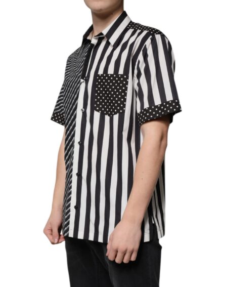 Black White Striped Button Down Casual Shirt - Image 3
