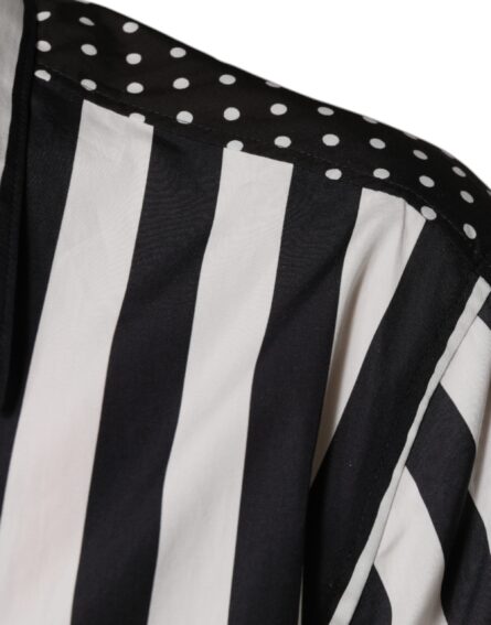 Black White Striped Button Down Casual Shirt - Image 6