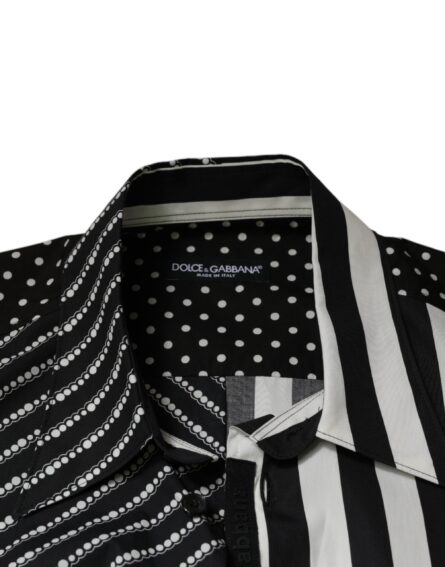 Black White Striped Button Down Casual Shirt - Image 7