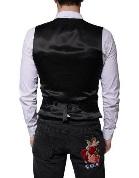 Black Wool Formal Dress Men Waistcoat Vest - Image 4