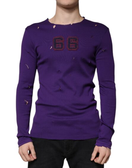 Purple Cotton Round Neck Pullover Men Sweater - Image 2