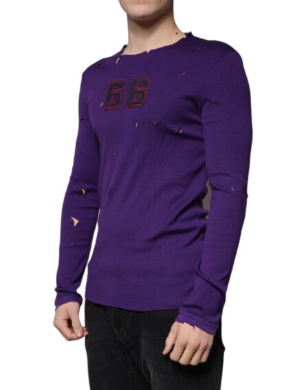 Purple Cotton Round Neck Pullover Men Sweater - Image 3
