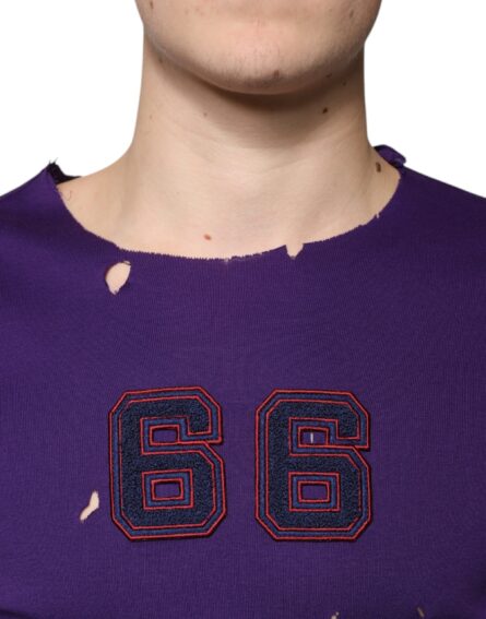 Purple Cotton Round Neck Pullover Men Sweater - Image 5