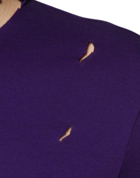 Purple Cotton Round Neck Pullover Men Sweater - Image 6