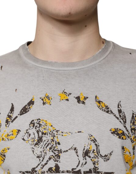 Gray Printed Cotton Crewneck Pullover Sweater - Image 5