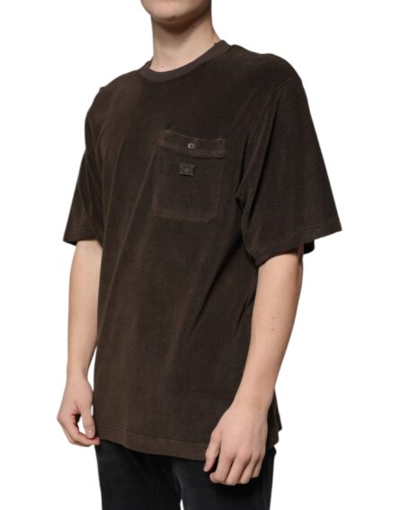 Brown Cotton Crew Neck Short Sleeves T-shirt - Image 3