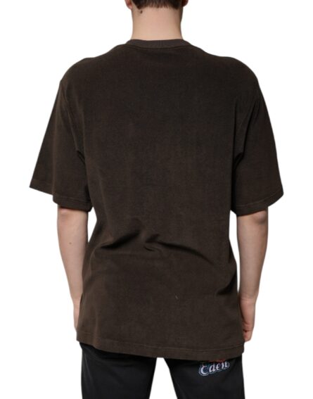 Brown Cotton Crew Neck Short Sleeves T-shirt - Image 4