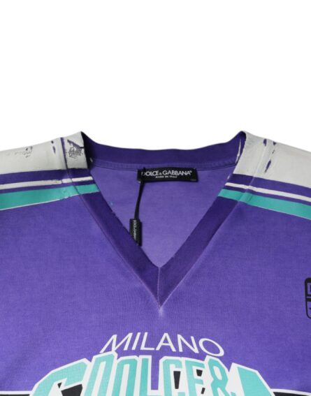 Purple Logo Jersey Cotton V-neck T-shirt - Image 6