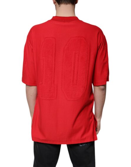 Red Cotton V-neck Short Sleeves T-shirt - Image 4