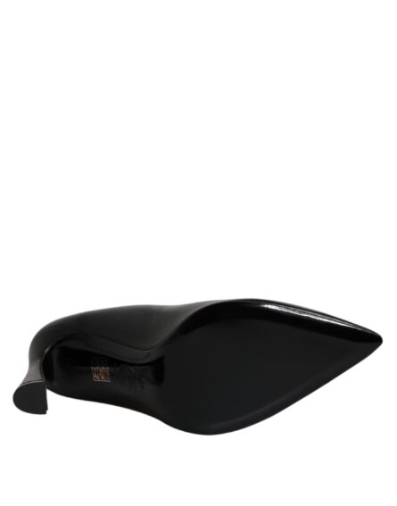 Black Leather Logo Plaque High Heels Pumps Shoes - Image 5