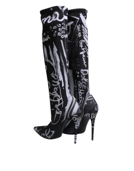 Black Logo Stretch Heels High Boots Shoes - Image 4
