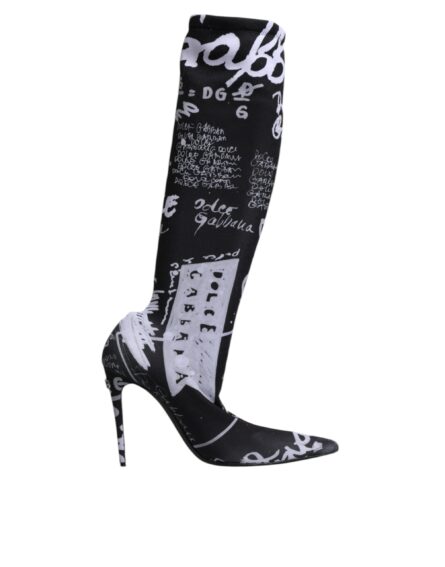 Black Logo Stretch Heels High Boots Shoes - Image 6