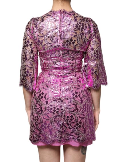 Metallic Fuchsia Floral Sheath Mini Dress - Image 4