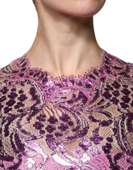 Metallic Fuchsia Floral Sheath Mini Dress - Image 5