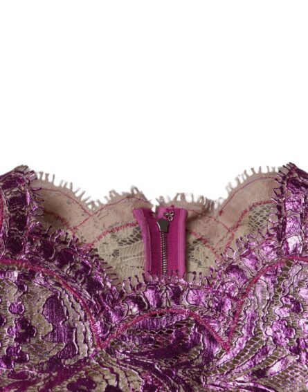 Metallic Fuchsia Floral Sheath Mini Dress - Image 7