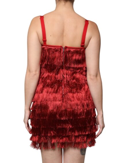 Red Lace Tassel Sleeveless Sheath Mini Dress - Image 4