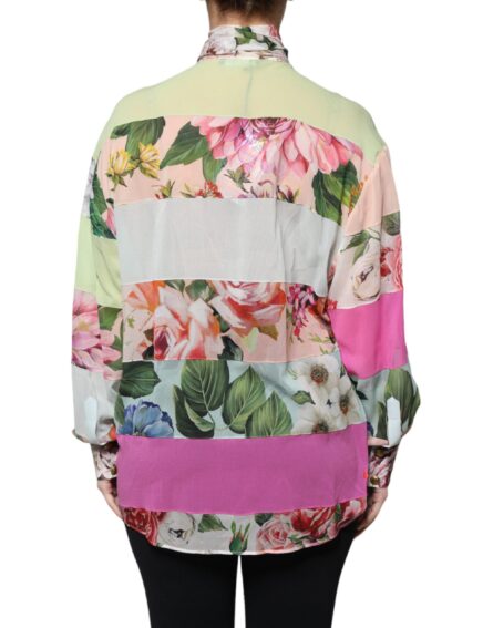 Multicolor Floral Patchwork Ascot Collar Top - Image 4