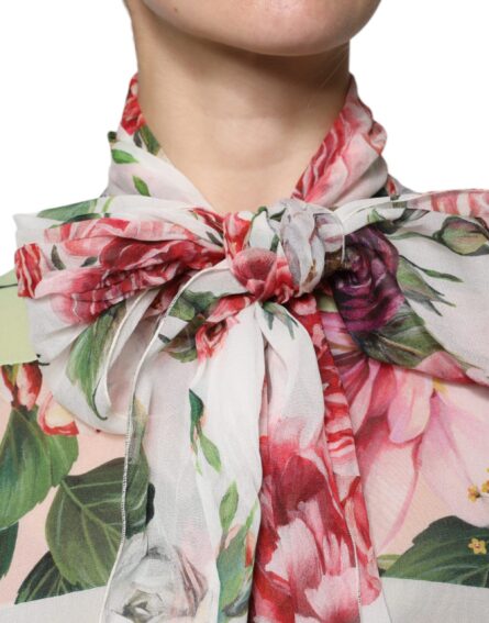 Multicolor Floral Patchwork Ascot Collar Top - Image 5