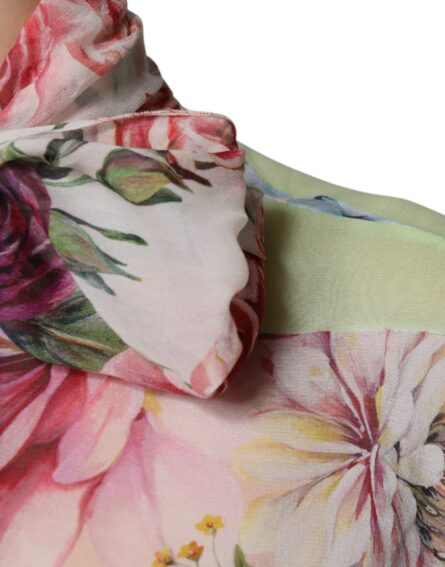 Multicolor Floral Patchwork Ascot Collar Top - Image 6