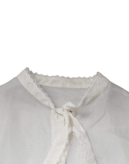 White Ascot Collar Long Sleeves Blouse Top - Image 7