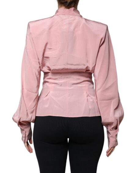 Pink Cotton Long Sleeves Collared Blouse Top - Image 4