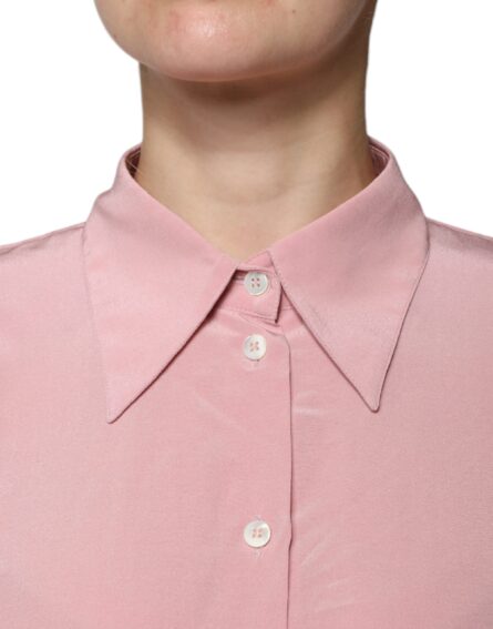 Pink Cotton Long Sleeves Collared Blouse Top - Image 5