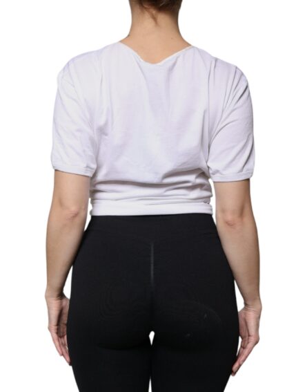 White Cotton Silk Round Neck Wrap Blouse Top - Image 4