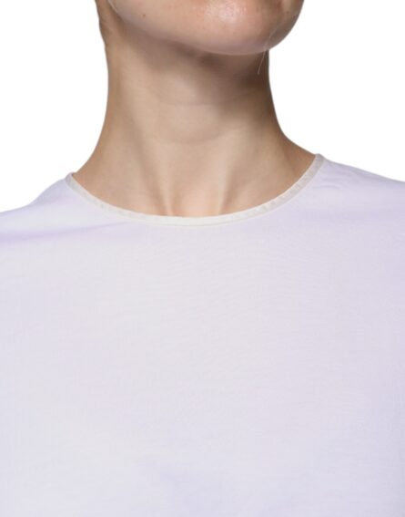 White Cotton Silk Round Neck Wrap Blouse Top - Image 5