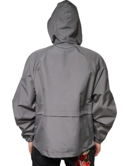 Gray Polyester Hooded Men Full Zip Jacket - Image 4