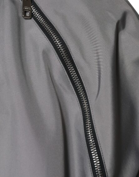 Gray Polyester Hooded Men Full Zip Jacket - Image 8