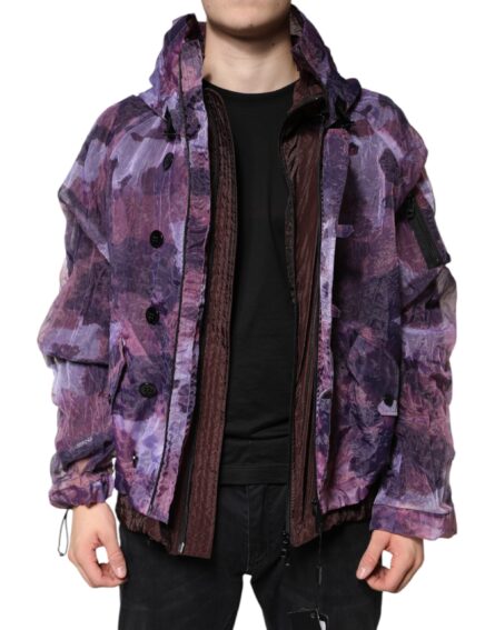 Purple Camouflage Hooded Men Blouson Jacket - Image 8