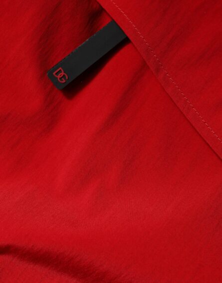 Red Nylon Hooded Men Full Zip Parka Jacket - Image 6