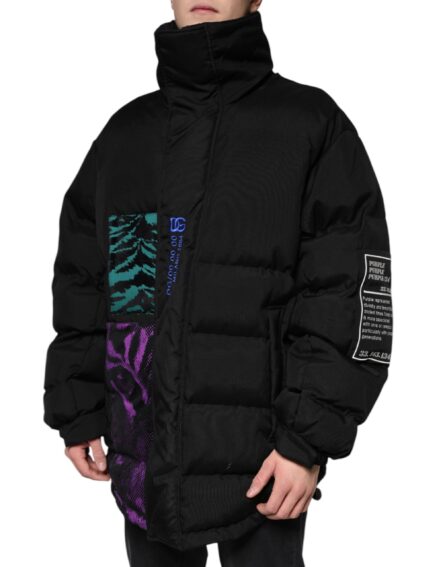 Black Nylon Puffer Men Full Zip Jacket - Image 3